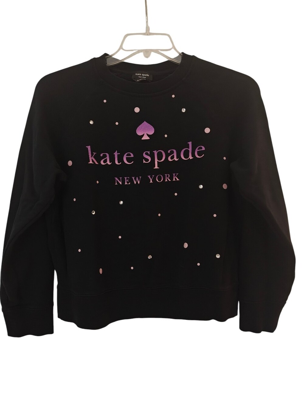 Kate Spade Black Logo Classic Crewneck Sweatshirt with Lilac Accents Size Medium